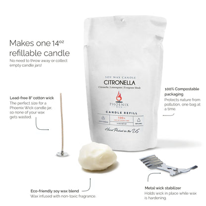 Phoenix Wick Candle Making Kit – Transform Anything Into A Candle – Candle Making Kit with Wick + 14oz Wax (Citronella Scent)