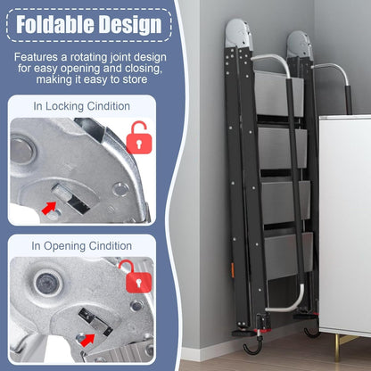 Foldable Aluminum Loft Stairs Ladder 8.5ft / 9ft / 9.5ft / 10.5ft / 11.5ft, Heavy Duty Bunk Bed ladders with Handrails ＆ Hooks, 10 Step Attic Ladder for Small Opening, Load 330 lbs