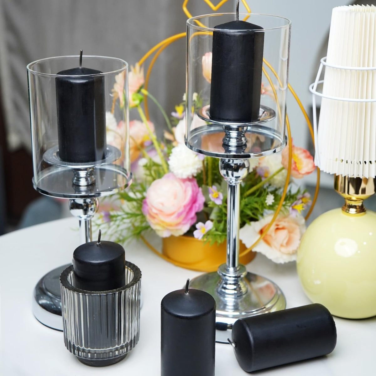 YOROXRG 2"x4" High Black Pillar Candles, Set of 20 Unscented. Bulk Buy. Ideal for Halloween, Wedding, Emergency Lanterns, Household, Wedding and Home Décor Candlesticks