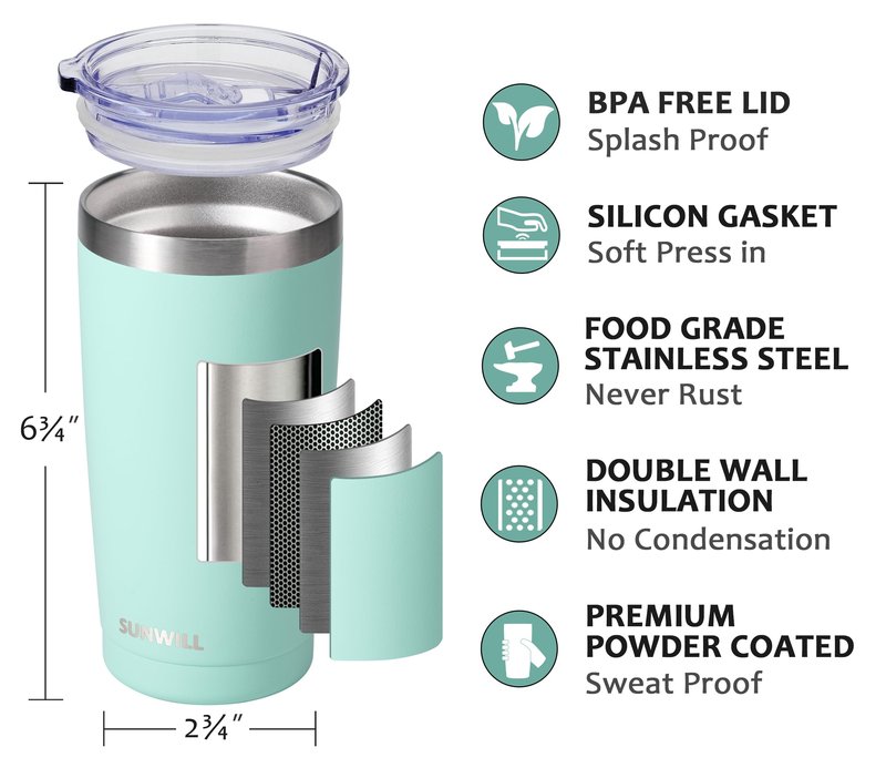 SUNWILL Travel Coffee Mug with Lid, 20 oz Tumbler Set of 2, Insulated Stainless Steel Cup for Water, Tea, Powder Coated Sakura & Mint