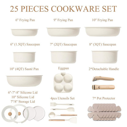 CAROTE Pots and Pans Set Non Stick, Cookware Sets, Kitchen Set, Oven/Dishwasher/Fridge Safe, Space Saving Pots Set, Nonstick Set with Versatile Detachable Handle, Induction RV Set, Cream