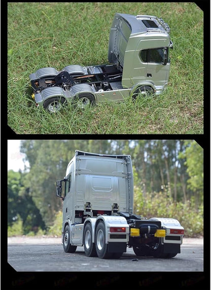 1/18 Scale 6x4 Heavy-Duty RC Tractor Truck – 2.4G Lorry Car with LED Lighting Rear-Wheel Drive &amp Expandable Flatbed Trailer Compatibility