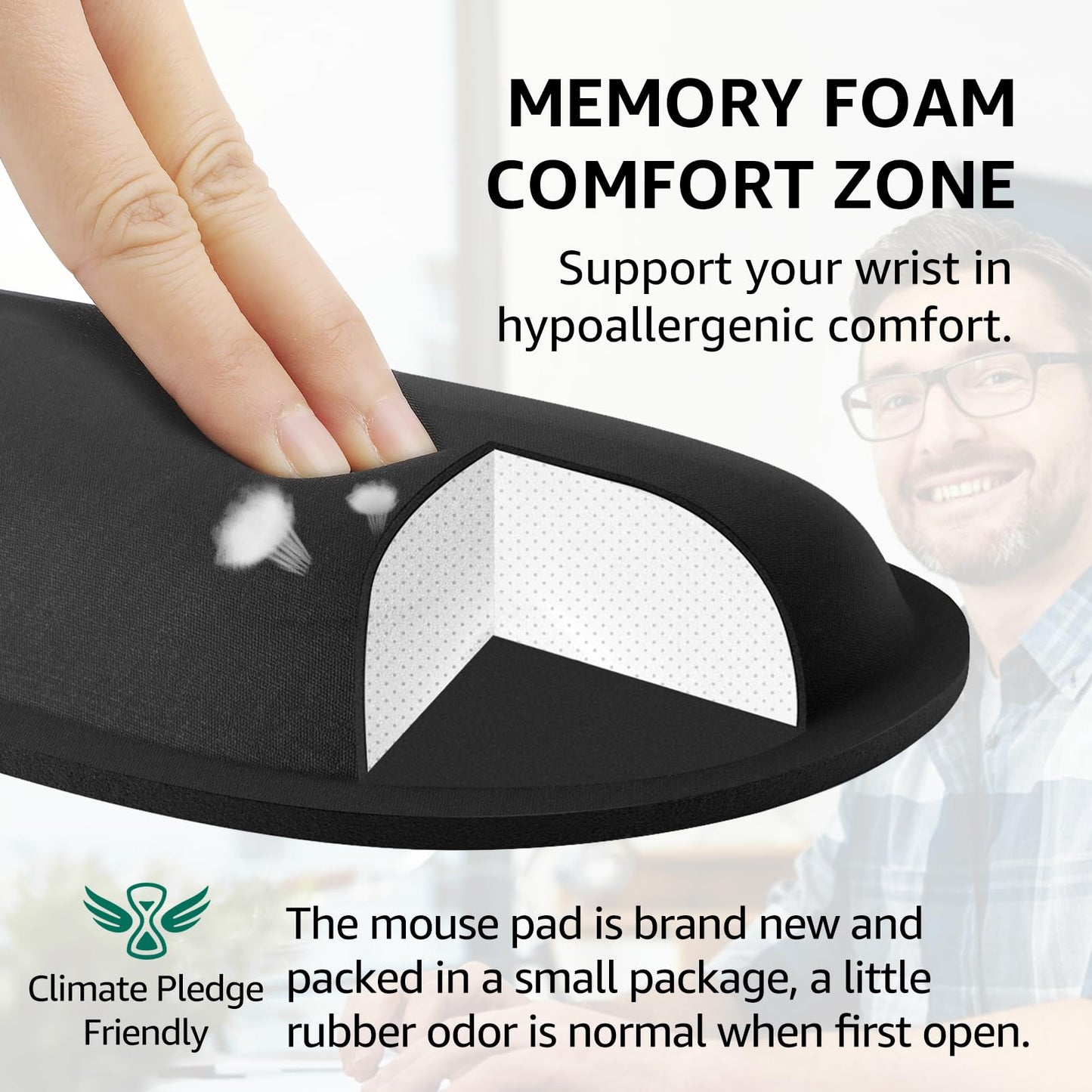 KTRIO Ergonomic Keyboard Wrist Rest, Memory Foam Wrist Rest for Computer Keyboard, Mouse Pad Set for Easy Typing & Pain Relief for Office & Home, Black