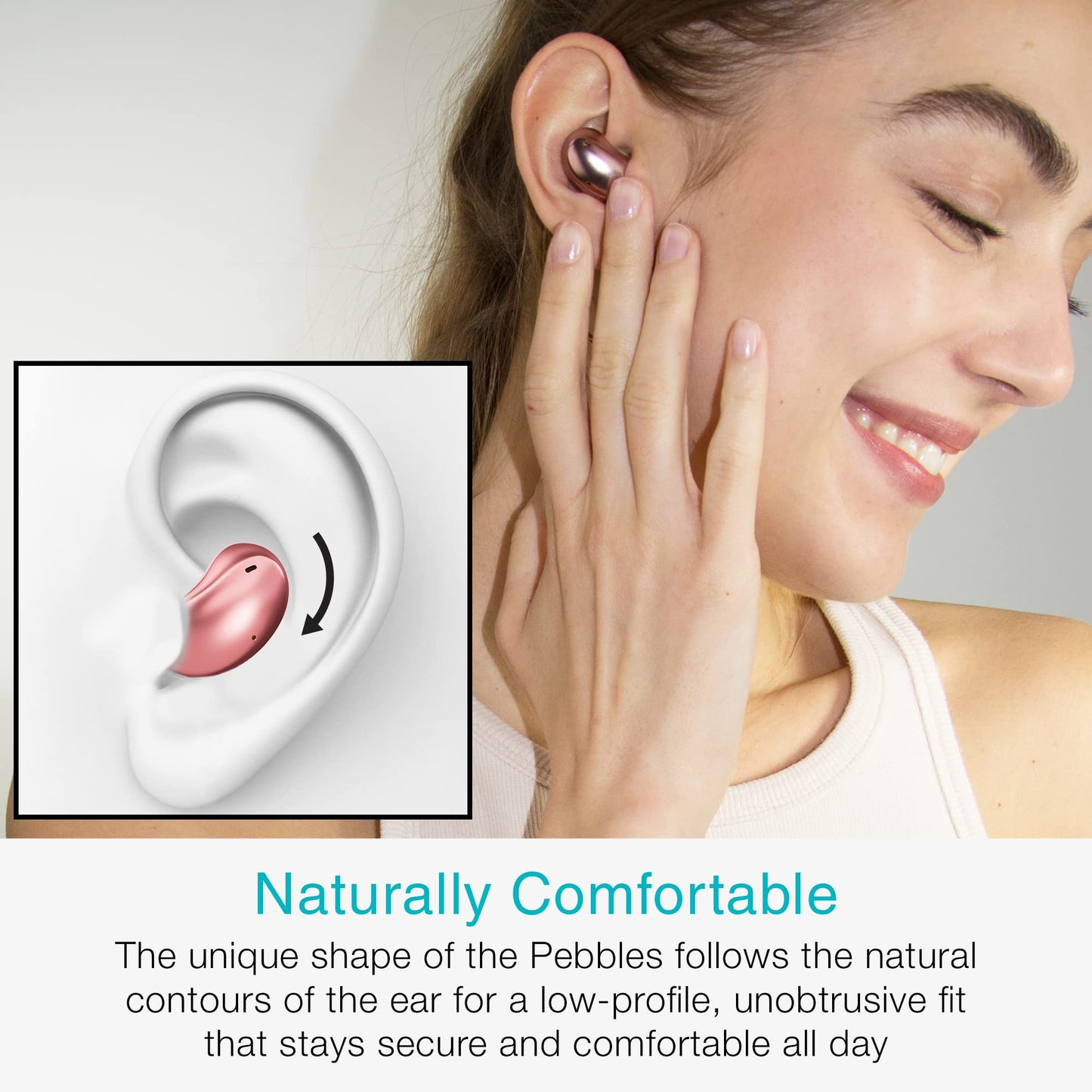 MEE audio Pebbles True Wireless Earbuds - Bluetooth 5.3 Low Profile in Ear Lightweight Headphones with Headset Microphone & Call Noise Reduction for Gym/Workouts/Sports and Gaming, Rose Gold