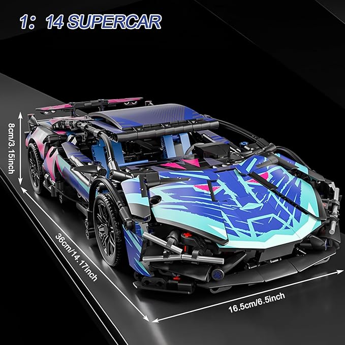 Sport Race Car Building Block Sets for Adults BoysRacing Supercar Toys Kits with LED Lights Collectible 1:14 MOC Model Construction Birthday Gifts for Teens Age 8-12 12-1614 14+(1314 PCS)
