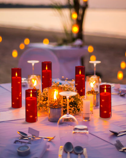 Da by 5 Pack Red Transparent Acrylic Flameless Taper Candles, Flickering Black Wick LED Candles with Copper Wire Lights, Heat Resistant ABS Candles with Remote for Indoor Outdoor Decor