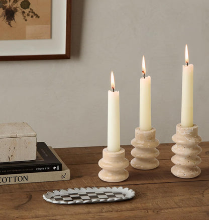 Vixdonos Natural Stone Candle Holder Set of 3 Taper Candle Candlestick Mantle Candle Stand for Home Decor,Wedding,Party and Table Centerpieces(White)