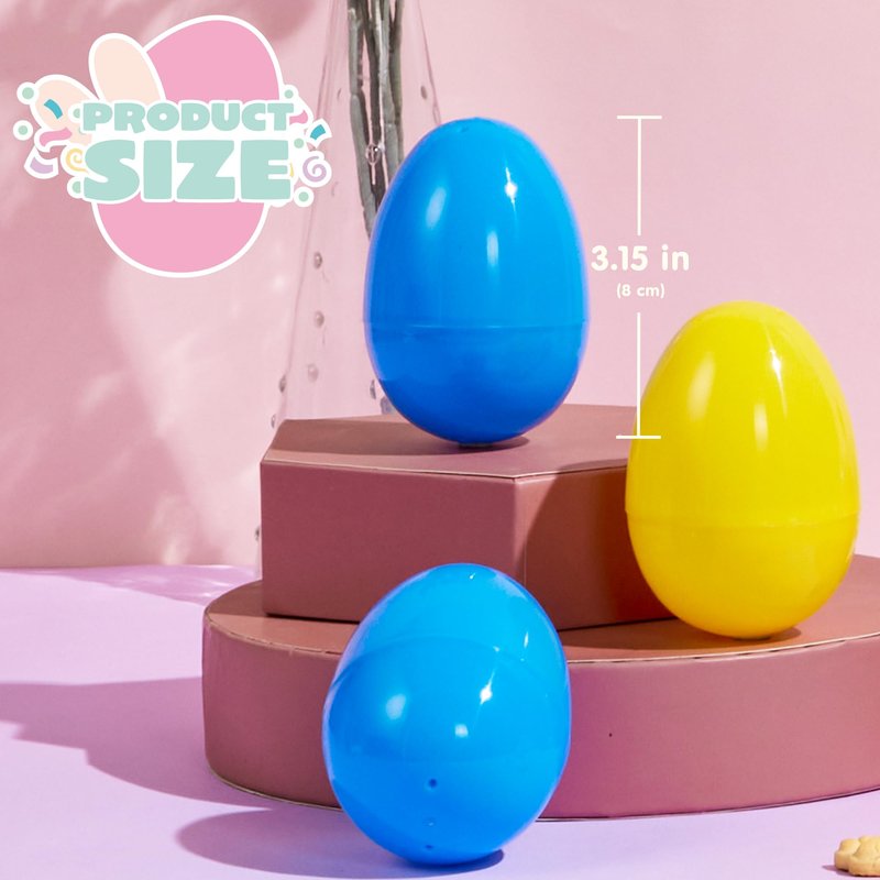 JOYIN 3.15" Easter Eggs, Fillable Plastic Eggs Empty Colorful Bright Eggshells with Hinge for Easter Hunt, Filling Treats, Party Favor, Basket Stuffers, Classroom Prize Supplies, 72PCS