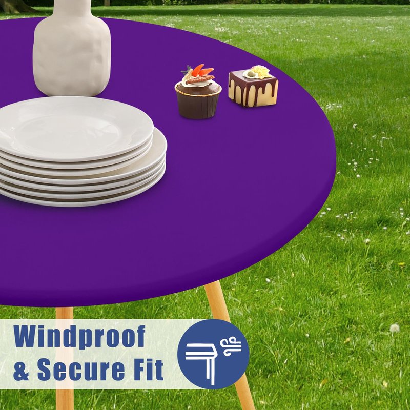 Moosfor Round Spandex Tablecloth, Elastic Fitted Waterproof Tablecloths for 36"-44" Tables, Stretch Washable Picnic Table Cover for Camping, Dining, Indoor and Outdoor, Purple