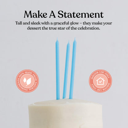 Sisterly Market 20 Count Tall Skinny Blue Solid Birthday Cake Candles for Birthday Wedding Party Cakes Decorations