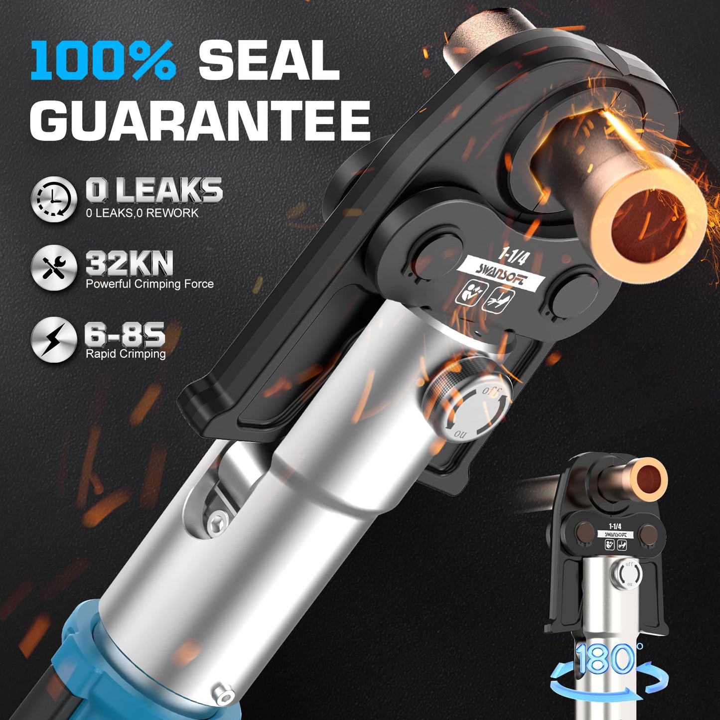 SWANSOFT Pro Press Tool, 18V 4Ah Hydraulic Copper Crimping Tool Electric with 4 US Standard Jaws 1/2", 3/4'', 1", 1-1/4" Pro Press Copper Crimper Tool Plumbing Pro Press Tool Kit