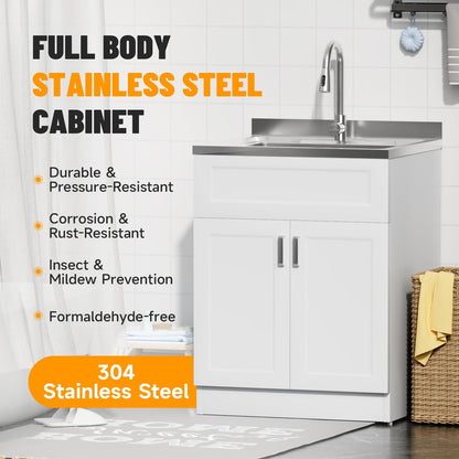 StructoMax Laundry Sink with Cabinet, Full Body Durable Stainless Steel, 25-Inch Wider Stainless Steel Utility Sink, Multi-Use for Laundry, Kitchen, Bathroom, Garage
