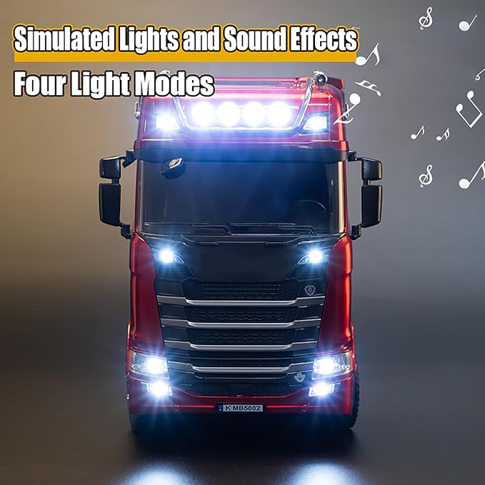 19Channels 770S Hobby RC Tractor Truck Toys 1/18 Scale Light Sound Effects Remote Control Lorry Car Vehicle Trailer for 14y+ Beginners Adults (6-Wheels Grey)