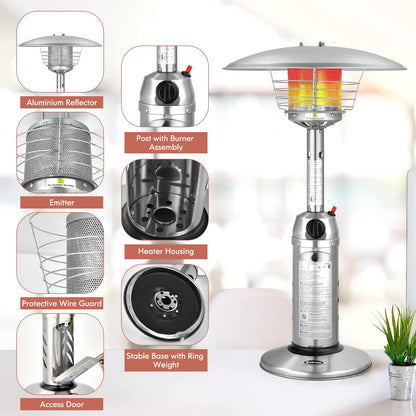Giantex Outdoor Propane Patio Heater, 11,000 BTU Portable Tabletop Heater w/Weighted Base, Stainless Steel, Adjustable Thermostat, Electric Heater for Backyard, Garden, Commercial Restaurant, Silver