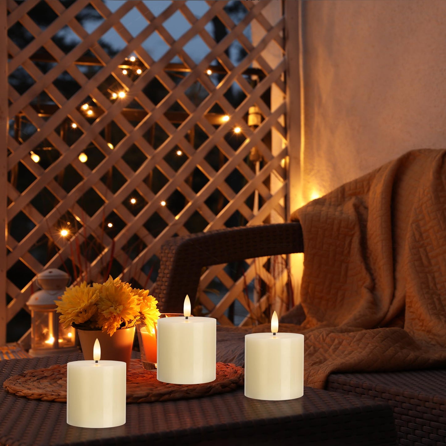 SEHNSY Ivory Flameless Candles Set of 3, 3x3 Real Wax LED Candles with Remote & Timer, Safe Battery Operated Candlelight for Homes with Kids & Pets, Warm Ambient Lighting for Home Decor