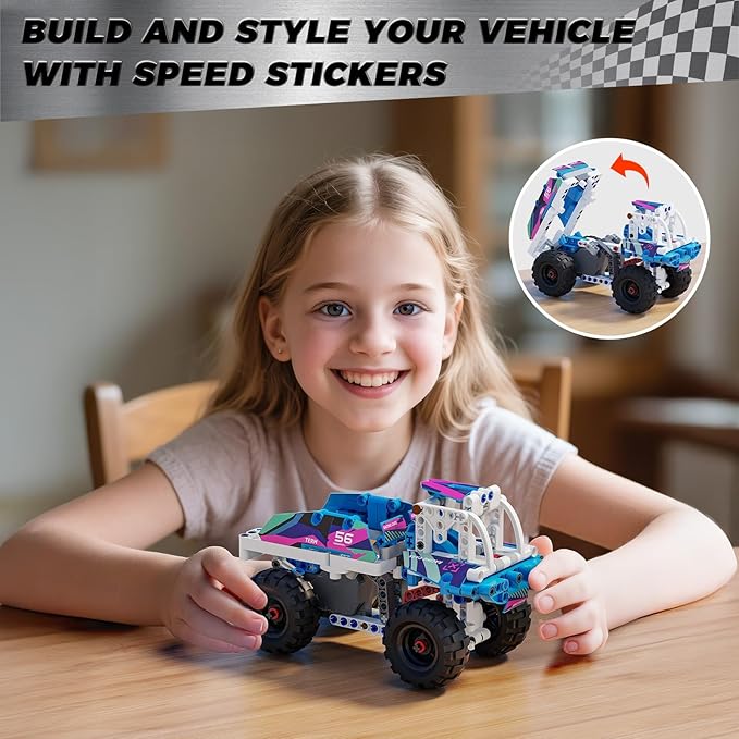 Technic 9 in 1 Pull-Back Car Building Set - Off-Road Race Vehicle Models for Boys and Girls STEM Engineering Toy for Kids Ages 8 and Up | Ideal Gift for Birthdays