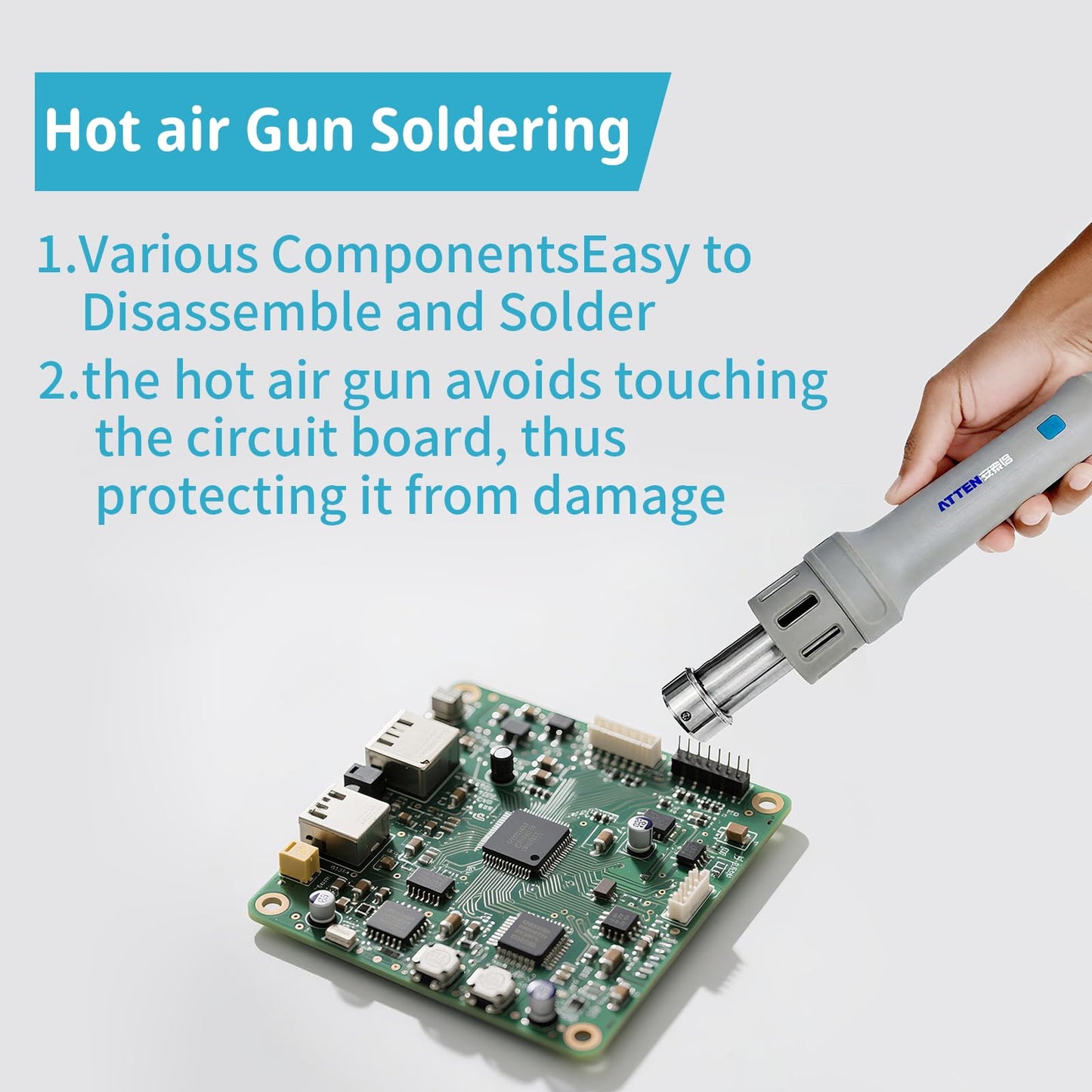Hot Air Rework Station, ATTEN ST-862D 1000W Hot Air Station, Hot Air Soldering Station of the Desoldering Gun can be used for BGA Chip Soldering, Repair Digital, Air Volume Adjustment Range 1-120