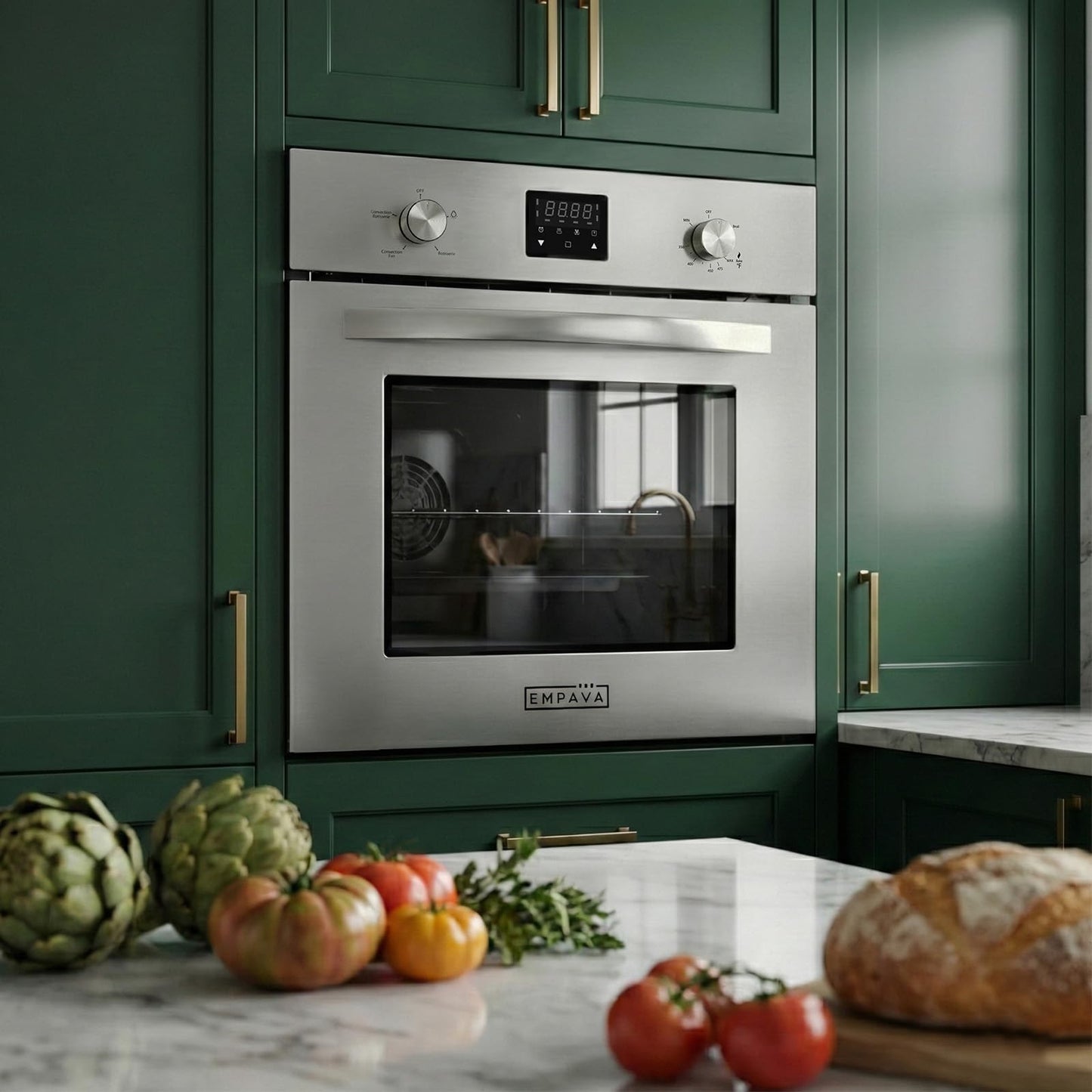 Empava 24 Inch Natural Gas Single Wall Oven with 5 Cooking Modes, Convection Fan and Rotisserie, Knob Control and Digital Display, Stainless Steel