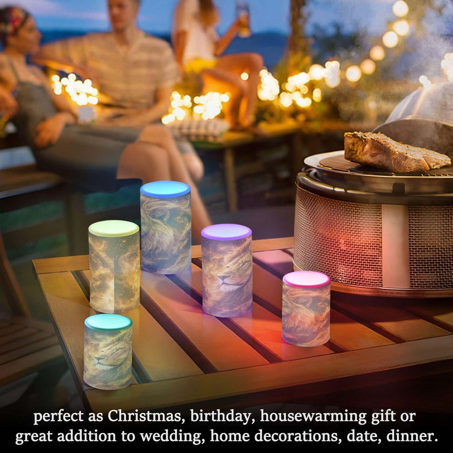 KGLDSNM Cosmic Lion Art LED Flameless Flickering Candle with Remote Timer Battery Operated for Indoor Outdoor Party Holiday Home Decor 2 Pack