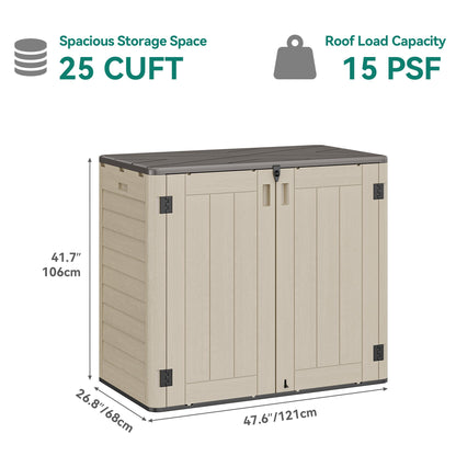 YITAHOME 30 cuft Outdoor Storage Shed w/o Shelf, Horizontal Storage Cabinet for Garden Tool, Waterproof Storage Shed Plastic for Garage, Resin Pool Storage, Easy to Assemble, Khaki & Brown