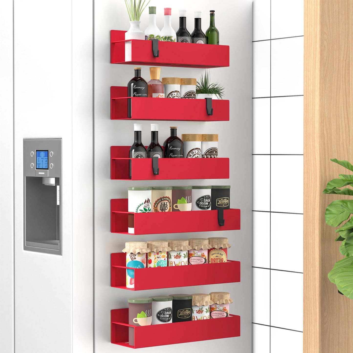 Metal 4 Pack Magnetic Spice Storage Rack Organizer for Refrigerator and Oven, Black Fridge Organizers and Storage