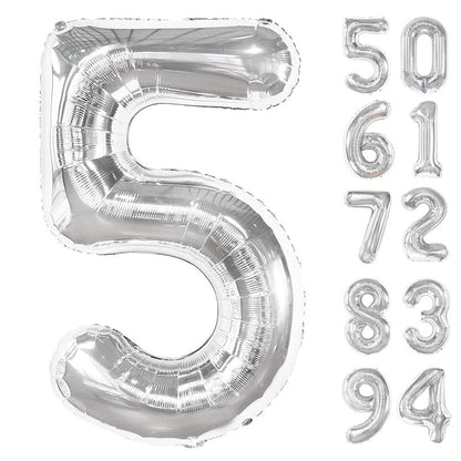 Silver 5 Balloon, Number Balloons 40 Inch, 5th Birthday Balloon Decorations, Silver Party Supplies, 5 Number Balloons, Number 5 Balloon