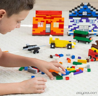 Play Platoon 1120 Pieces Building Bricks Set - 10 Classic Color Blocks - Bulk Building Blocks Compatible with Major Brands - 14 Different Shape Bricks - Includes Wheels Tires Axles Windows &amp Do