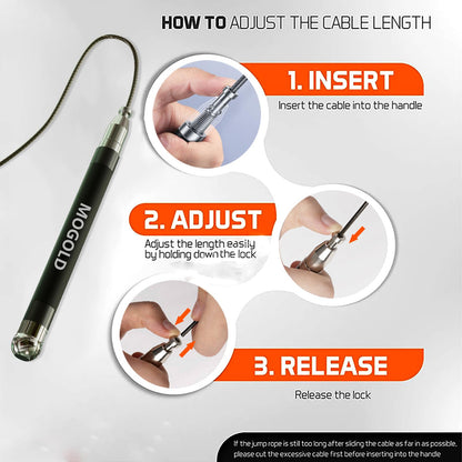 2-in-1 Speed Rope: 2mm for Boxing/MMA & 3mm for CrossFit - Tool-Free Adjustable Cable System with Dual Bearings - Sweatproof Hybrid Grip for High-Intensity Training