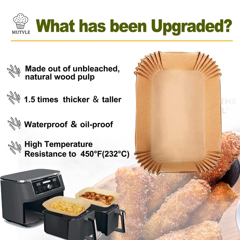 Air Fryer Liners for bella 4Qt Slim Air Fryer, Bella Air Fryer Accessories, Parchment Paper Liners Disposable Rectangular for Ninja Foodi 2-Basket, Instant Pot Vortex Plus, PowerXL Vortex(100Pcs)