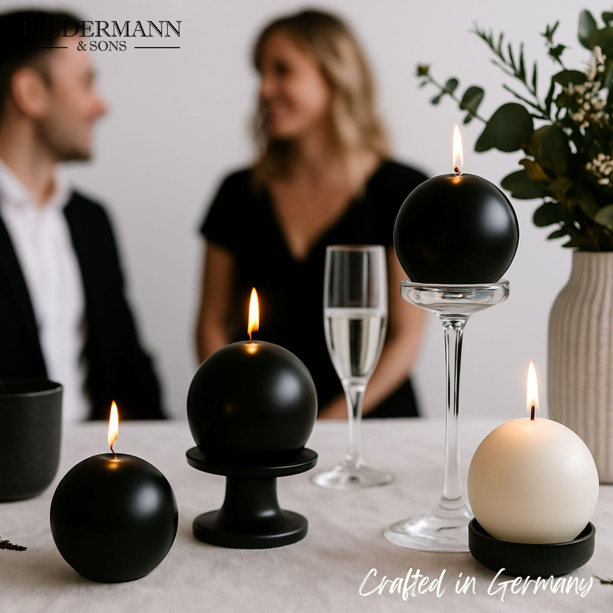 Biedermann & Sons Black Round Candles (Set of 4), Unscented Dripless Balls, 2.5" Spheres, 8 Hour Burn, Thick Set for Centerpiece Clusters and Home Accents