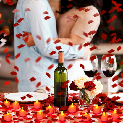 Coume 6000 Pcs Artificial Rose Petals with 72 Pcs Flameless LED Candles Romantic Decorations Fake Candles Anniversary Decorations for Valentine's Day Wedding Night(Red with Red Series Petal)