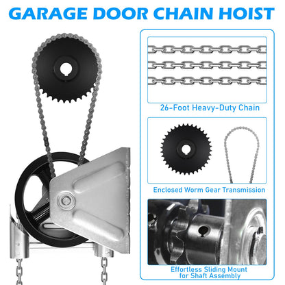 ZUIWAN 4:1 Reduced Drive Heavy Duty Garage Door Jackshaft Chain Hoist Opener - Wall Mount Chain Hoist for Roll Up Doors