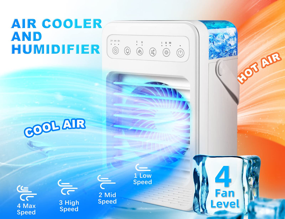 Portable Air Conditioners, Personal Air Cooler Humidifier with 4 Speeds, 7 Colors Light, 600ML Water Tank, Mini Personal Air Conditioner Fan, USB Quiet Air Cooler for Home, Office, Bedroom