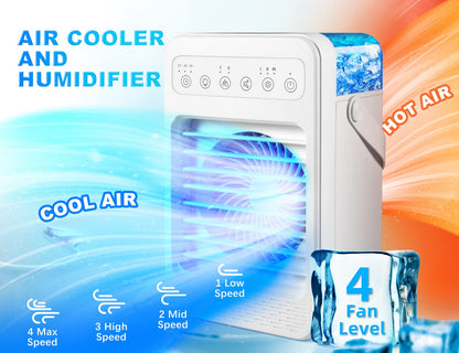 Portable Air Conditioners, Personal Air Cooler Humidifier with 4 Speeds, 7 Colors Light, 600ML Water Tank, Mini Personal Air Conditioner Fan, USB Quiet Air Cooler for Home, Office, Bedroom