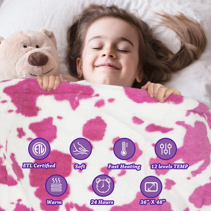 GOQO TOMO Weighted Electric Heated Blanket 36" x 48" Warming Blanket with 12 Heating Levels, Glass Beads - M3648(Pink)