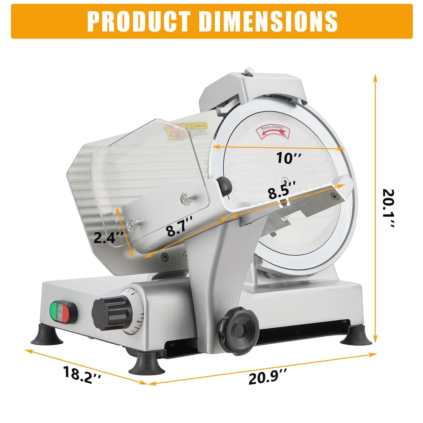 10" Commercial Meat Slicer 550W Dual Motors, Adjustable Thickness 0-14mm, with Safety Blade Cover & Sharpener - for Deli, Restaurant, Home Kitchen Slicing Beef, Ham, Vegetables