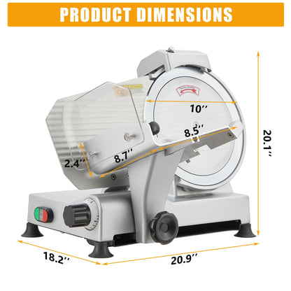 10" Commercial Meat Slicer 550W Dual Motors, Adjustable Thickness 0-14mm, with Safety Blade Cover & Sharpener - for Deli, Restaurant, Home Kitchen Slicing Beef, Ham, Vegetables