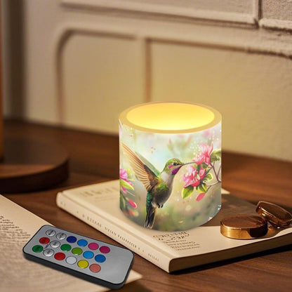 NETILGEN Floral Hummingbird Print Flickering Flameless Candles with Remote Timer Control Pack of 4 Battery Operated LED Pillar Candles 3 inch Flameless LED Candles