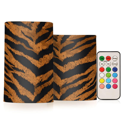 panksolu Flickering Flameless Candles, Tiger Skin Print LED Candles with Remote Timer, Battery Operated Candle forWedding Halloween Christmas Decor - Set of 2