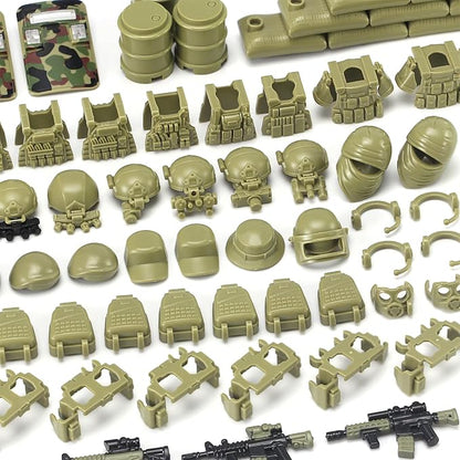 Military Weapons Pack with Shipping Cargo Container Army Equipment Helmet Armor 325Pcs Various of Military Accessories Building Block Toy Compatible with Major Brands Soldier Figures (Olive Green)