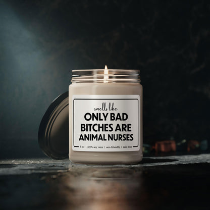 Funny Animal Nurse Candle - Smells Like Only Bad Bitches are Animal Nurses - 9oz Cinnamon Vanilla Sarcastic Gifts for Veterinary Nurse Staff Employee Women Her Birthday Graduation