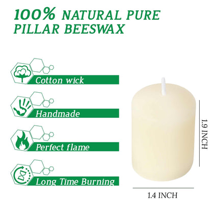 Natural Beeswax Long Burning Unscented 9 Hours Smokeless Pure Beeswax Votive Candles, 16-Pack 1.37 x 1.85 Inches for Wedding, Birthday, Prayers, Relax