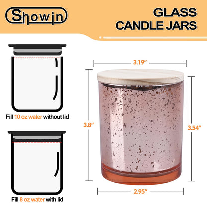 SHOWIN 10 OZ Thick Candle Jars for Making Candles 15 Pcs, Empty Jars with Wood Lids for Candle Making, Sample Container, Rose Gold