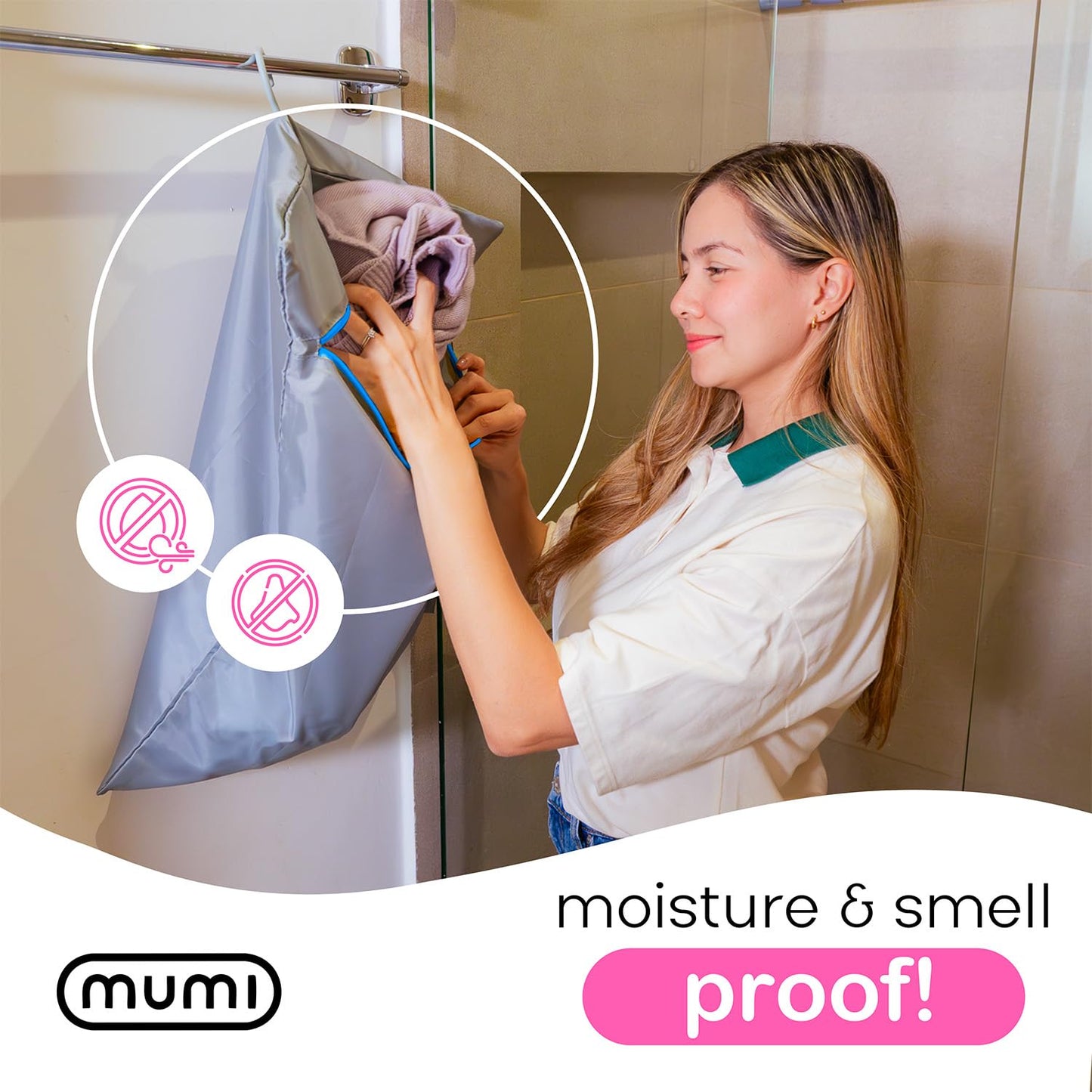 MUMI Travel Laundry Bag – Moisture & Smell-Proof Wash Bag with Folding Hanger & Outer Pouch | Large Washable Bags for Suitcase, Gym & Packing | Clothes Organizer for Trips & Storage - Yellow