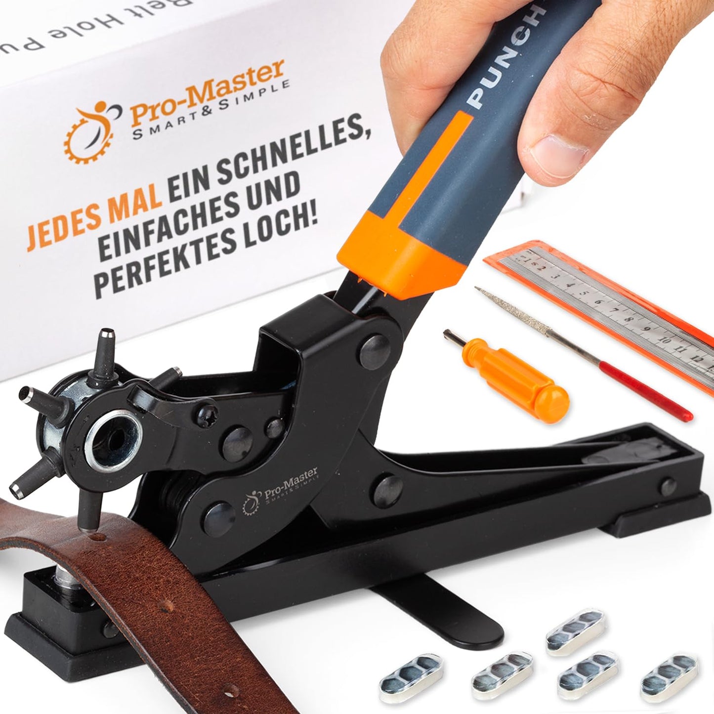 Desktop Leather Belt Hole Puncher Tool - Easier to Use Tabletop Design for Watch Band, Handbag Strap. Heavy Duty Carbon Steel, Precision 6 Sizes Hole Punch for Fabric, Crafts, Easy DIY
