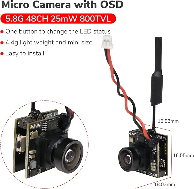 Radiolink 5.8G 48CH Wireless Image Transmission OSD Camera for RC8X FPV Display 800TVL 200mW FPV Camera for Radiolink F121 Mini Racing Drone Quadcopter