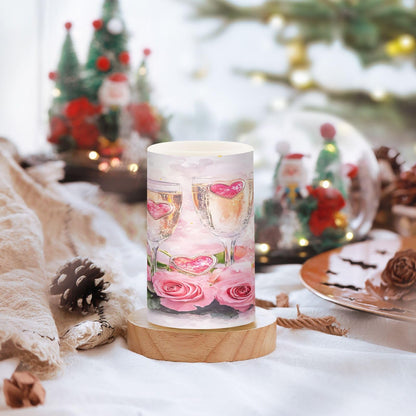 ALAZA ValentineWine Glasses Rose Flameless Candles, LED Pillar Candles with Remote Timer, Battery Operated Candles Set of 2