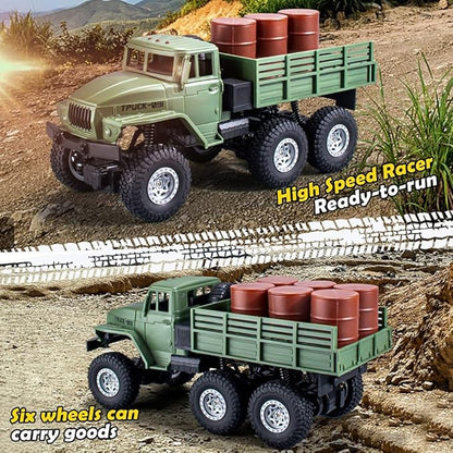 RC Military Truck 1:16 Military Carrier Car Off-Road Crawler Transpotr Truck 6WD with LED Light for Teen Adults