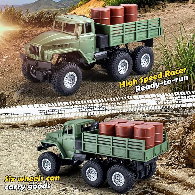 RC Military Truck 1:16 Military Carrier Car Off-Road Crawler Transpotr Truck 6WD with LED Light for Teen Adults