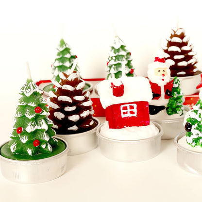 3 Pieces Tealight Candles Handmade Delicate Santa Hat Claus Christmas Tree Candle Wax Snowman Elk Pinecone House Candles for Party Wedding Spa Home Decoration Christmas Gifts